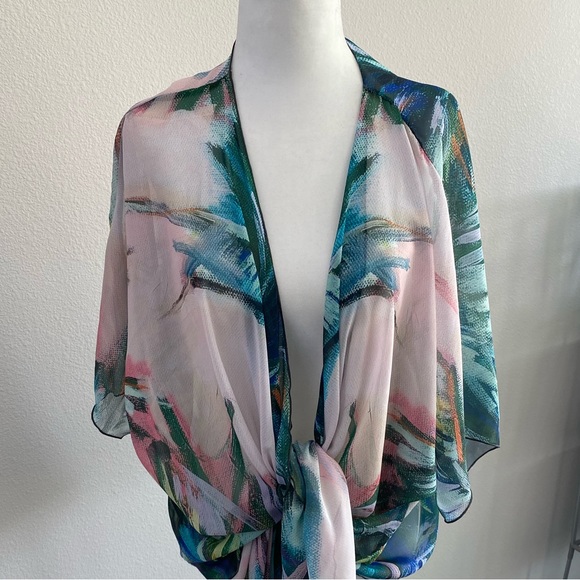 C. Brooke Ring Palm Print Draped Kimono M/L - Picture 4 of 9